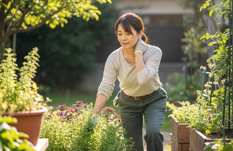 首のコリを解消し、ガーデニングライフをより楽しもう！