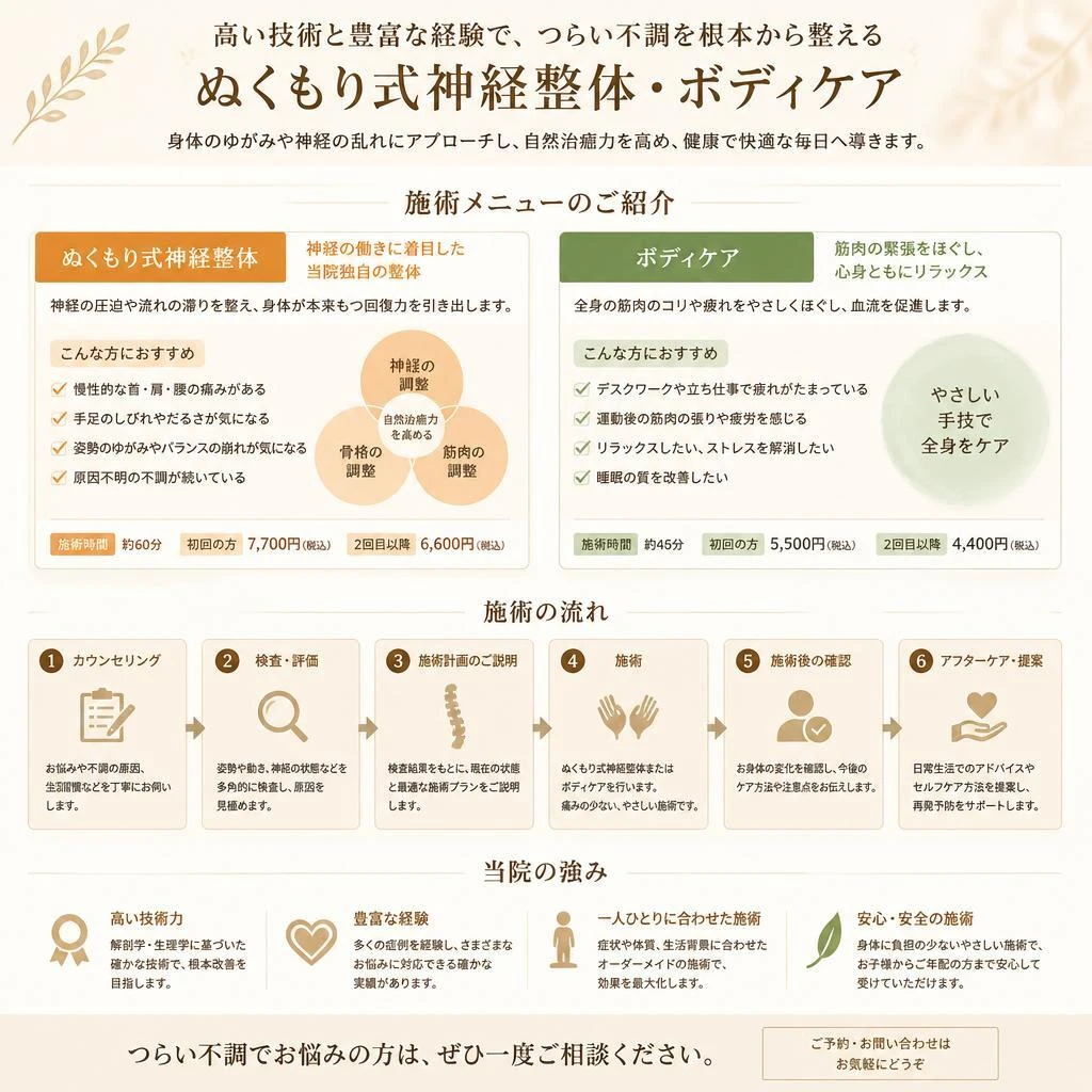 ぬくもり整体院の施術方法